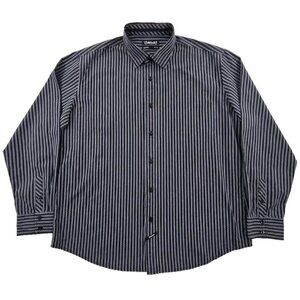 Ecko Unltd Button Down Shirt Men's 2XK 100% Cotton Navy Blue Striped EUC Luxe